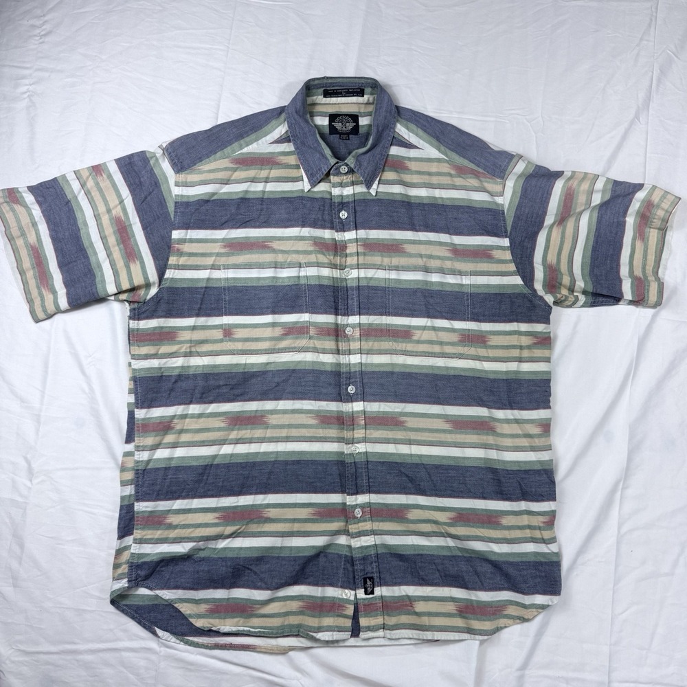 Vintage Aztec Button Up Shirt‎ Dockers Men's Large Stripe Cowboy Western Denim